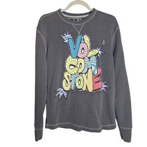 Volcom Mens Graphic Slammed Thermal Shirt Pullover Surfer Skater Waffle Large